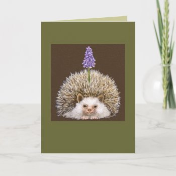 Hedghog With Grape Hyacinth Card by vickisawyer at Zazzle