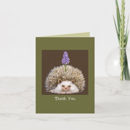 hedghog with grape hyacinth Thank you notecard