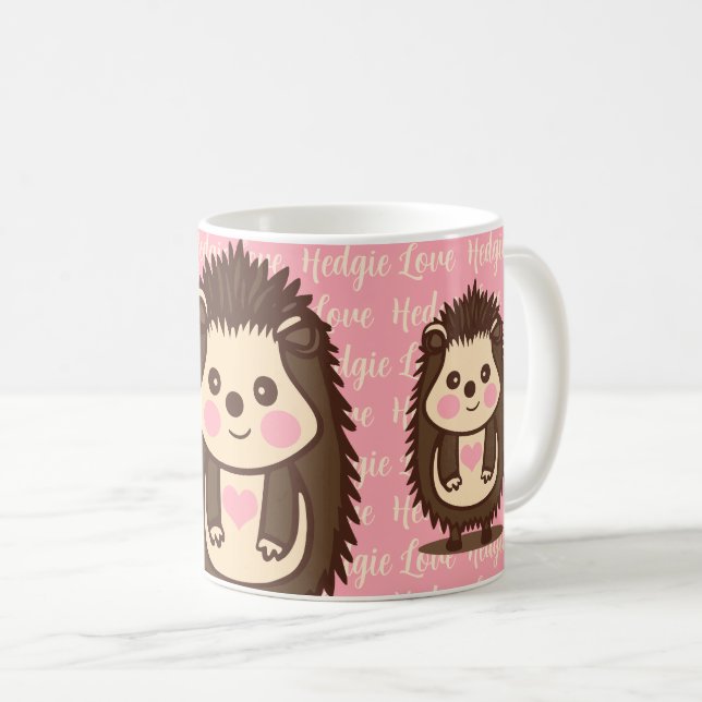 Hedgie Love Cute Hedgehog With Pink Heart Coffee Mug (Front Right)
