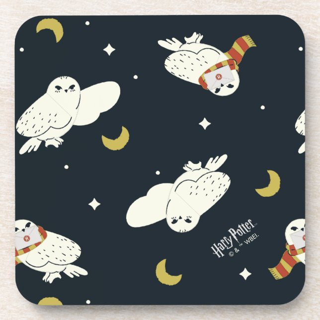 Hedwig Nighttime Moonlight Pattern Beverage Coaster (Front)