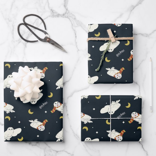 Hedwig Nighttime Moonlight Pattern Wrapping Paper Sheets (Front)