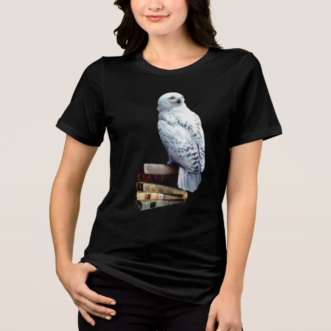 Hedwig on books Tri-Blend shirt (Front)