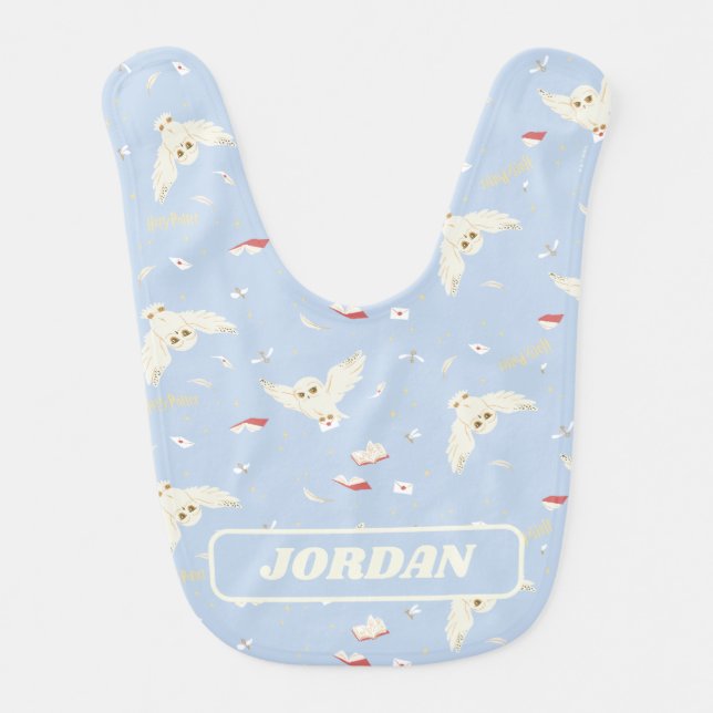 Hedwig Owl Post Letters and Books Pattern Baby Bib (Front)