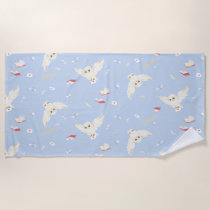 Hedwig Owl Post Letters and Books Pattern Beach Towel