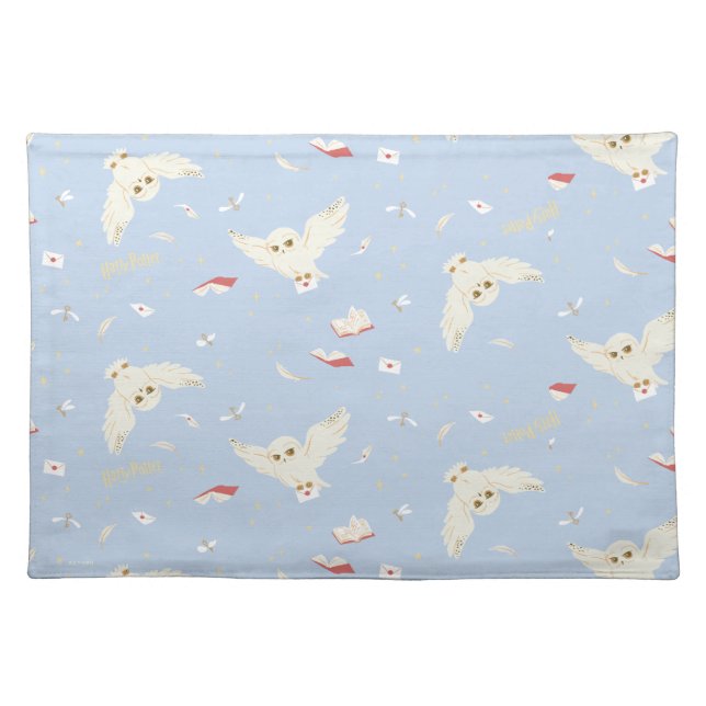 Hedwig Owl Post Letters and Books Pattern Cloth Placemat (Front)