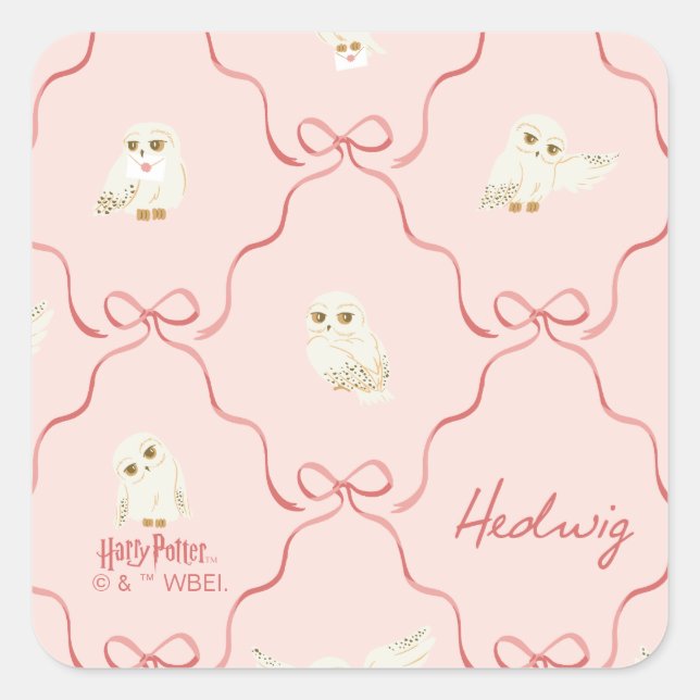 Hedwig Pink Ribbon Pattern Square Sticker (Front)