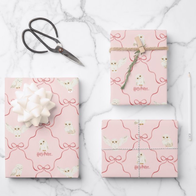 Hedwig Pink Ribbon Pattern Wrapping Paper Sheets (Front)