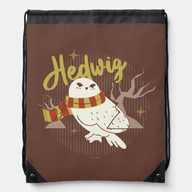 Hedwig Whimsical Forest Drawing Drawstring Bag (Front)