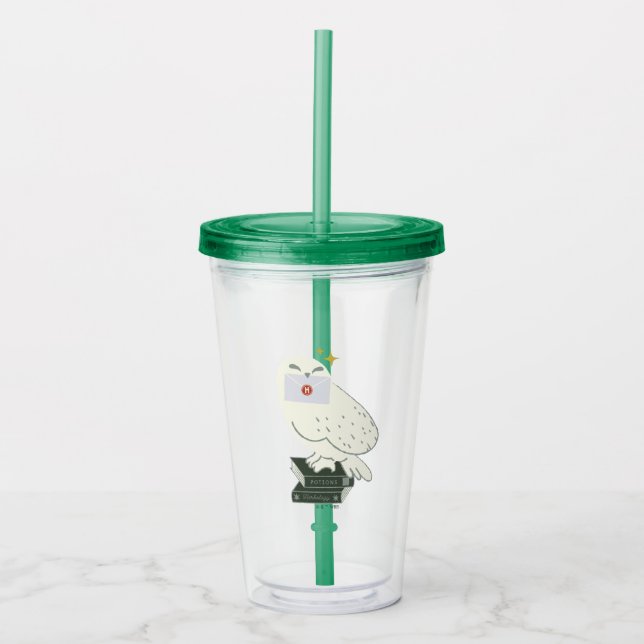 Hedwig With Letter Whimsical Drawing Acrylic Tumbler (Front)