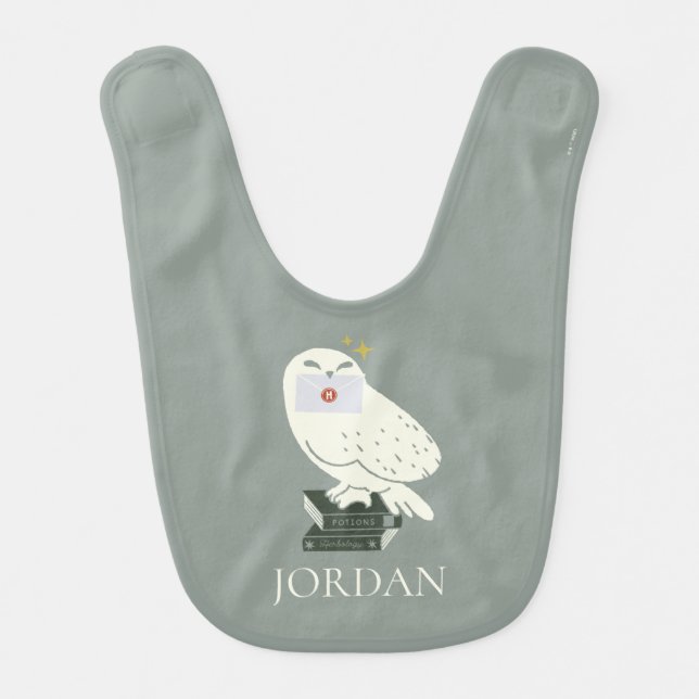Hedwig With Letter Whimsical Drawing Baby Bib (Front)