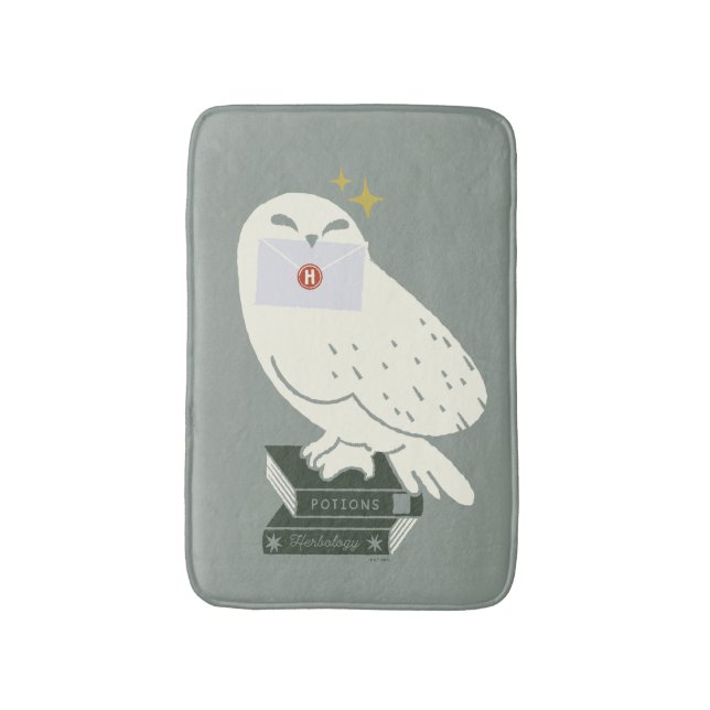 Hedwig With Letter Whimsical Drawing Bath Mat (Front Vertical)