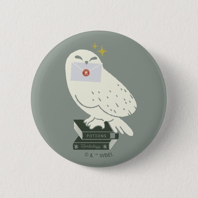 Hedwig With Letter Whimsical Drawing Button (Front)