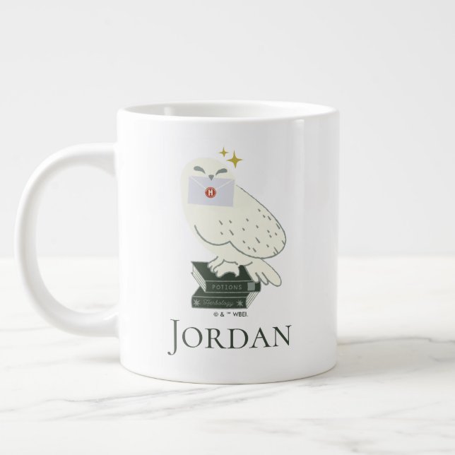 Hedwig With Letter Whimsical Drawing Giant Coffee Mug (Left)