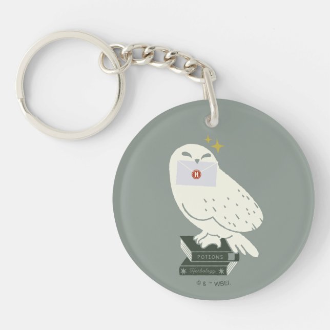 Hedwig With Letter Whimsical Drawing Keychain (Front)