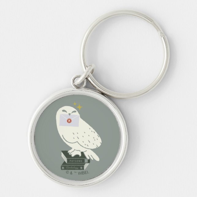 Hedwig With Letter Whimsical Drawing Keychain (Front)