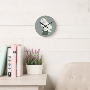 Hedwig With Letter Whimsical Drawing Round Clock