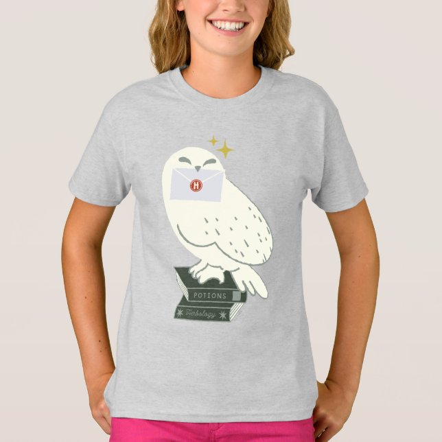 Hedwig With Letter Whimsical Drawing T-Shirt (Front)