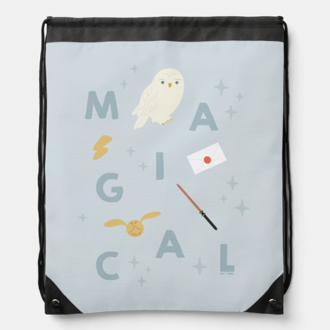 Hedwigh "Magical" Typography Graphic Drawstring Bag (Front)