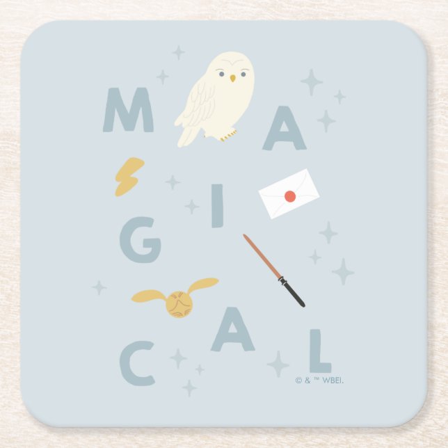 Hedwigh "Magical" Typography Graphic Square Paper Coaster (Front)