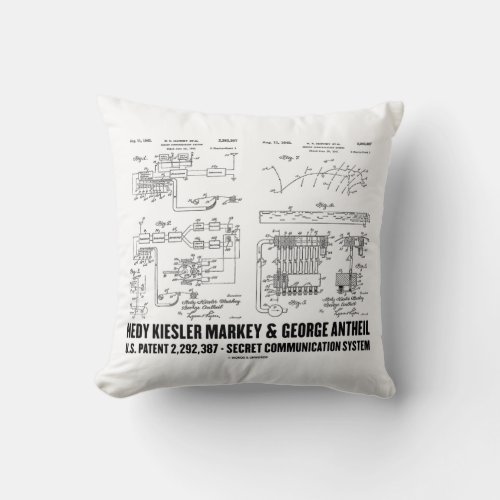 Hedy Kiesler Markey G Antheil US Patent 2292387 Throw Pillow