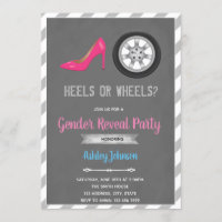 Heel or wheel gender reveal invitation