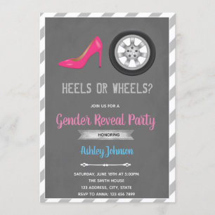 Heel or wheel gender reveal invitation