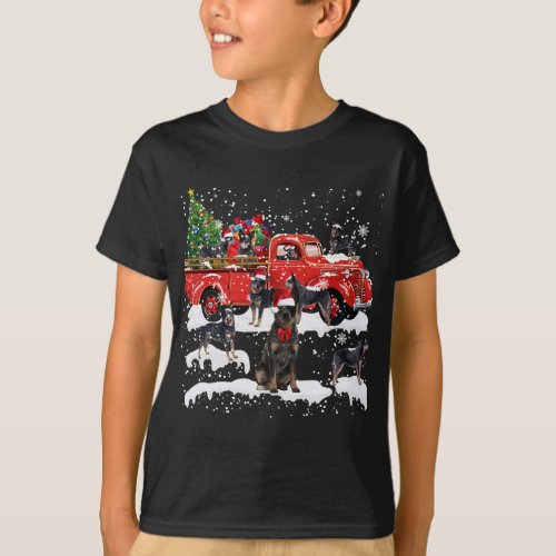 Heeler Dog Riding Red Truck Merry Christmas X_mas  T_Shirt