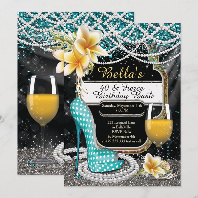 Heels and Drinks Ladies Birthday Invitations (Front/Back)