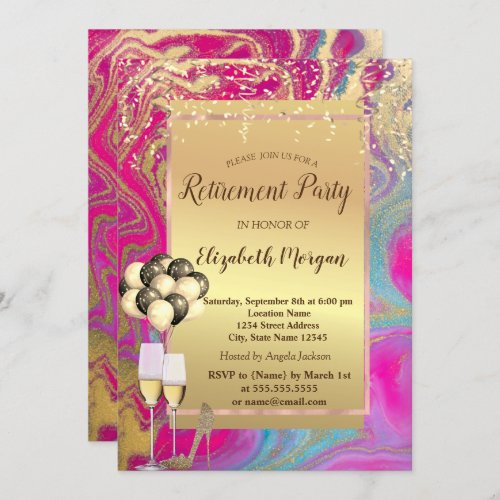HeelsBallonsColorful Marble Retirement Party Invitation