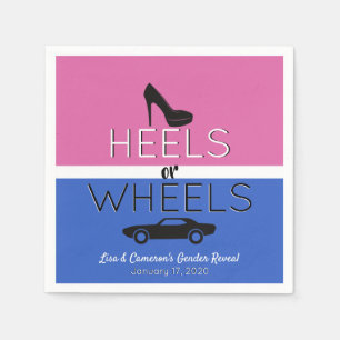 Heels or Wheels{Car} Black Pink Blue Gender Reveal Napkins