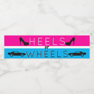 Heels or Wheels{Car} Black Pink Blue Gender Reveal Water Bottle Label