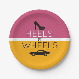 Heels or Wheels{Car} Black Pink Gold Gender Reveal Paper Plates