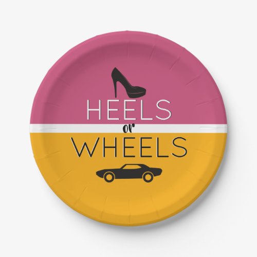 Heels or WheelsCar BlackPinkGold Gender Reveal Paper Plates