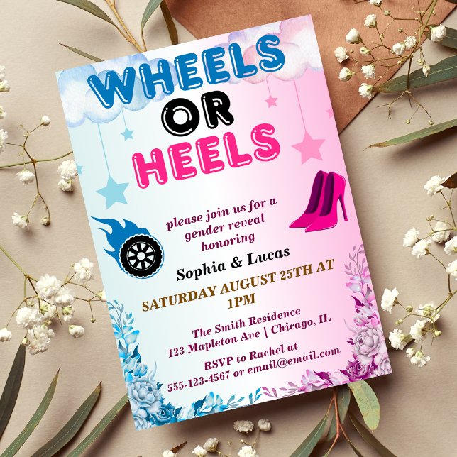 heels or wheels gender reveal invitations (Creator Uploaded)