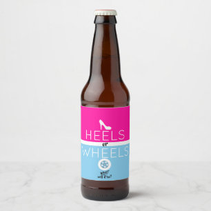 Heels or Wheels Pink & Blue Gender Reveal Beer Bottle Label