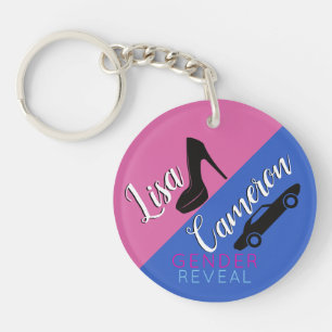 Heels or Wheels  Pink & Blue Gender Reveal Keychain