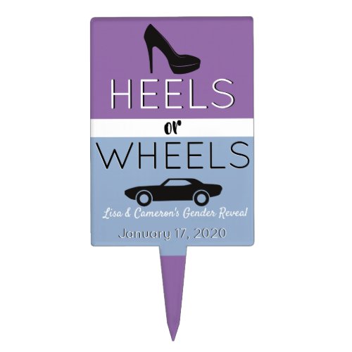 Heels or Wheels Purple  Blue Car Gender Reveal Cake Topper