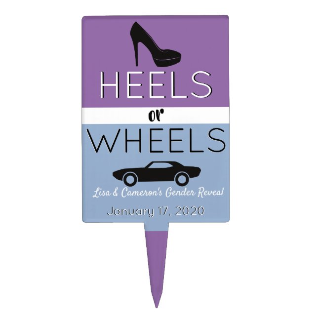 Heels or Wheels |Purple & Blue {Car} Gender Reveal Cake Topper (Front)