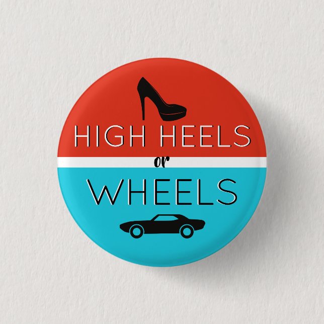 Heels or Wheels Red & Blue Gender Reveal  Button (Front)