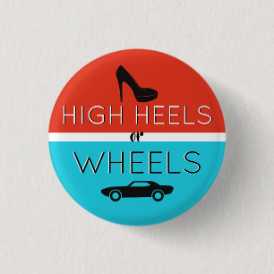 Heels or Wheels Red & Blue Gender Reveal Button