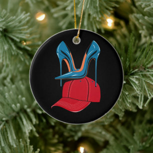 Heels stepping on Red MAGA Hat Election 2024 Ceramic Ornament