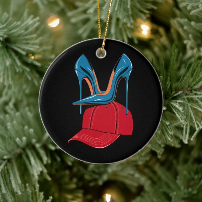 Heels stepping on Red MAGA Hat Election 2024 Ceramic Ornament (Tree)