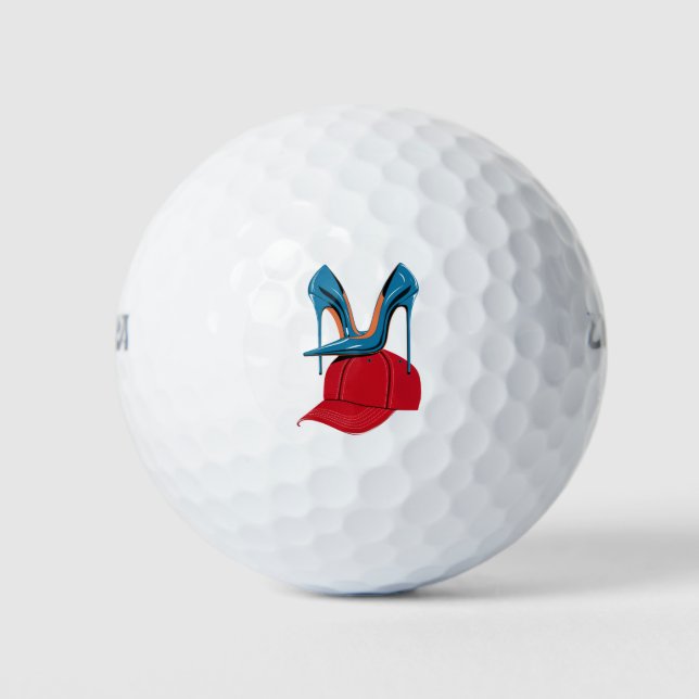 Heels stepping on Red MAGA Hat Election 2024 Golf Balls (Front)