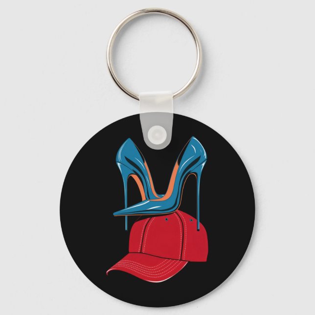 Heels stepping on Red MAGA Hat Election 2024 Keychain (Front)