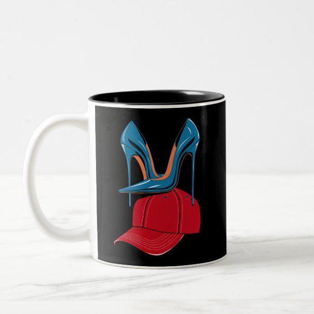 Heels stepping on Red MAGA Hat Election 2024 Two-Tone Coffee Mug (Left)