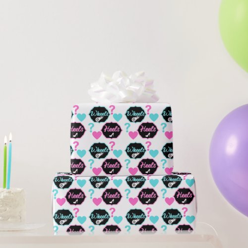 Heels vs Wheels Pink  Blue Baby Shower Theme Wrapping Paper
