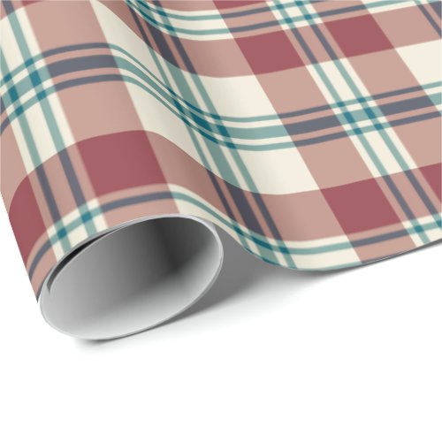 Heffalump Navy Red Beige Plaid Wrapping Paper