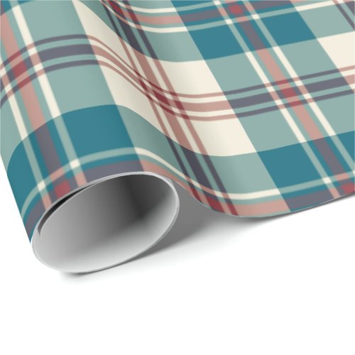Heffalump Navy Red Beige Plaid Wrapping Paper