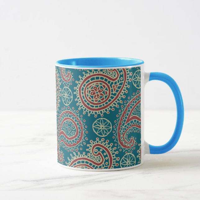 Heffalump Red Blue Beige Paisley Ringer Coffee Mug (Right)