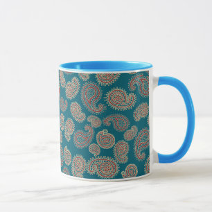 Heffalump Red Blue Beige Paisley Ringer Coffee Mug